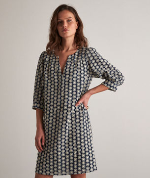Picture of NASSIMA SHORT NAVY BLUE AND WHITE EMBROIDERED DRESS